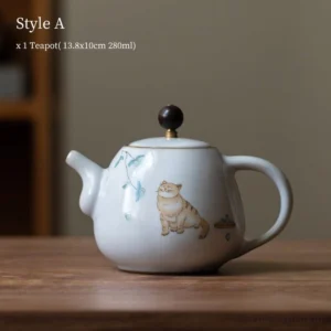 Hand painted style A yellow cat cute cat porcelain teapot 9.5oz white ceramic
