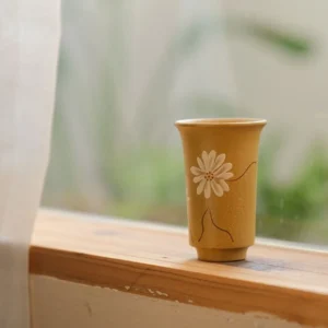 hand-painted 1.2oz Yixing zisha purple clay gong fu tasting tea cup main view
