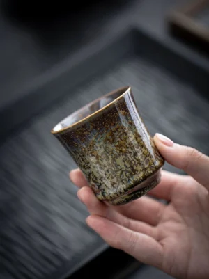 Handcrafted 4oz Jianzhan porcelain tea cup with unique kiln-fired natural glaze