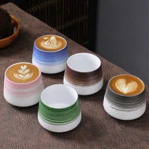 Handcrafted gradient ceramic Chinese tea bowl coffee cup multiple styles display