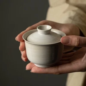 Handcrafted creamy off-white porcelain gaiwan 4oz side view
