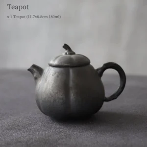 handcrafted dark gray porcelain pumpkin teapot full side view