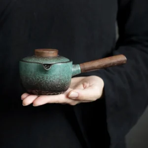 Handcrafted green black gradient porcelain kyusu side handle teapot 6.7oz
