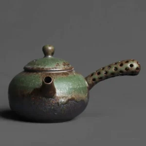 Handcrafted green glazed Japanese kyusu ceramic side handle teapot, main product view