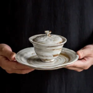 Handcrafted Japanese clay gaiwan 3.4oz with natural brown spiral texture
