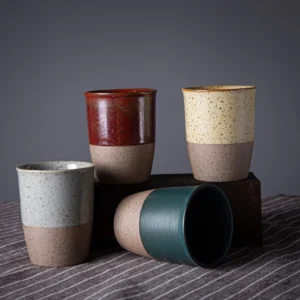 handcrafted two-tone Japanese clay tea cup side view