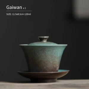 Handcrafted mottled blue-green porcelain gaiwan 4oz full set