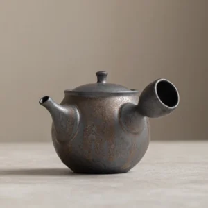 Handcrafted retro rustic porcelain kyusu side handle teapot 9.5oz full product view