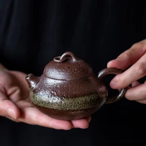 Handcrafted rustic two-tone 5oz porcelain teapot full view