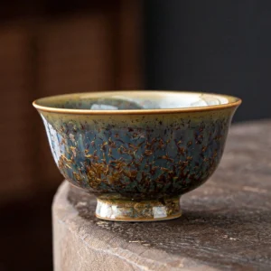 Handcrafted speckled blue green Jianzhan Tea Bowl 3.4oz full product view