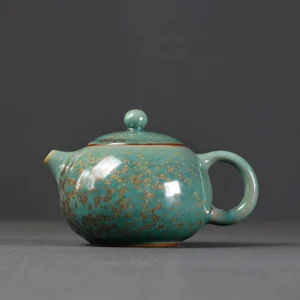 Handmade 7oz speckled turquoise porcelain Xishi teapot full view