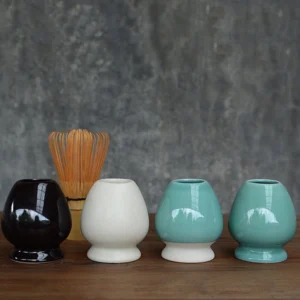 Handmade ceramic matcha chasen holder side profile view