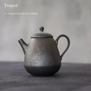 full view of handmade Chinese iron rust glaze porcelain teapot 6oz