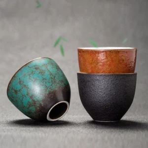 Handmade Chinese glazed ceramic tea bowl for Gongfu tea tasting 2.7oz