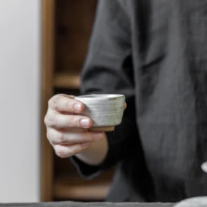 handmade japanese clay tea cup side view 1.7oz capacity