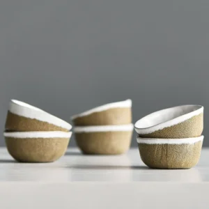 full set of handmade textured japanese tea cups with matching tea pot and fair cup
