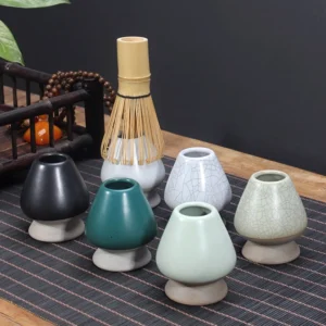 Handmade Naoshi ceramic matcha chasen holder full product view