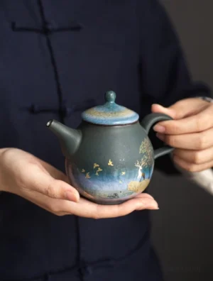 Handmade porcelain teapot with deer and starry sky gold motif 8oz
