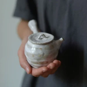 Handmade white clay kyusu side handle porcelain teapot 5oz main view