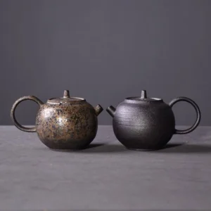 Side view of 6oz handmade textured black porcelain Gongfu teapot