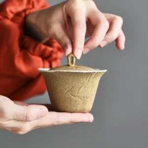 Handmade wabi-sabi textured porcelain gaiwan tea set full set display