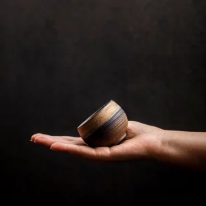 group view of multiple handmade chinese zisha clay tea bowls rustic retro style