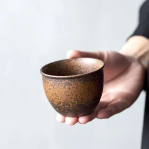 Handcrafted iron rust glaze chinese tea bowl full product view
