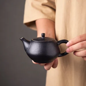 Handcrafted Japanese black clay teapot 5.75oz full product view