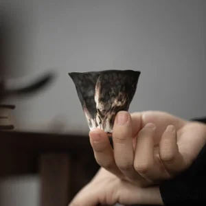Handcrafted Japanese style ceramic tea cup with natural rock texture 1.7oz