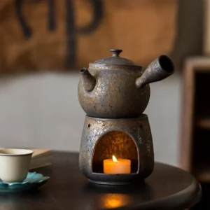 Japanese kyusu ceramic teapot and candle tea warmer set multiple sizes