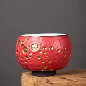 Handcrafted Japanese Style Gold Speckled Ceramic Tea Cup 4.4oz Product Overview