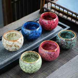 Handmade Jianzhan Tea Bowl 5oz full side view with unique cracked glaze texture