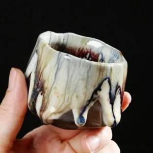 Handcrafted Jianzhan Tea Bowl with unique kiln change flow glaze texture