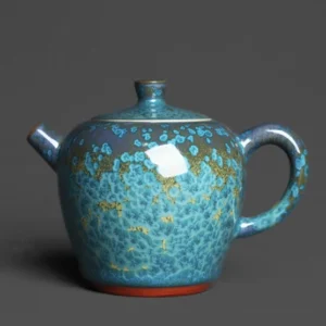 Jun Kiln turquoise blue porcelain teapot with gold kiln change glaze pattern