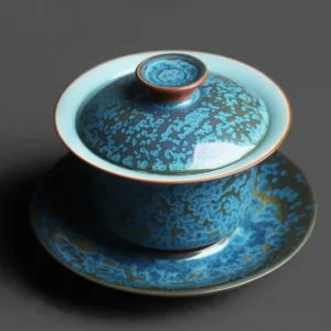 Jun Yao Porcelain Gaiwan 5.4oz with unique blue and gold kiln effect glaze