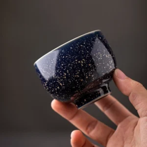 Collection of handcrafted kiln transformation Jianzhan Chinese tea bowls with golden speckles