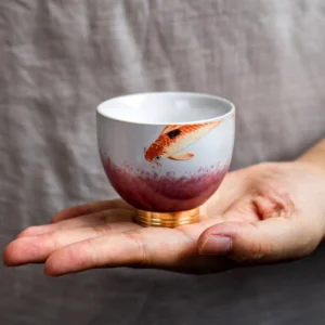 hand-painted koi fish chinese porcelain tea cup overall view
