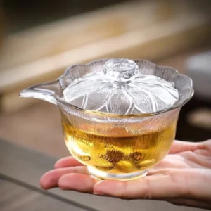 Lotus frosted glass gaiwan 5.4oz with lotus leaf lid design