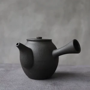 Matte Black Ceramic Kyusu Side Handle Teapot 12oz full product view