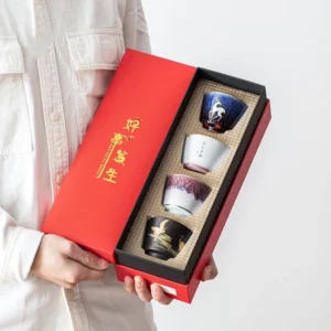 full set of modern chinese porcelain tea cups 2.5oz in red gift box