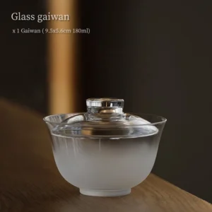 Modern frosted and clear glass gaiwan 6oz three-quarter view