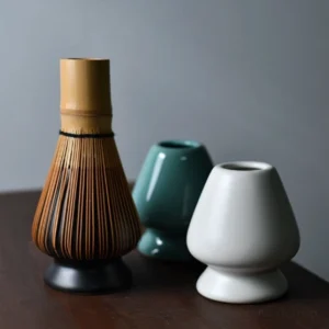 Naoshi handmade bamboo matcha whisk and ceramic holder full set
