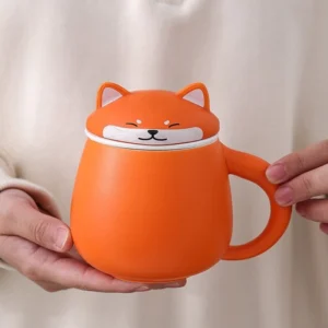 13.5oz orange dog cute animal ceramic tea infuser mug with infuser and lid