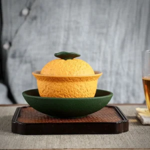 Handcrafted orange shaped porcelain gaiwan 4.7oz full view