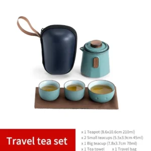 Complete portable celadon ceramic chawan travel tea set with carrying bag