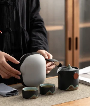 portable ceramic 8oz travel kung fu chawan tea set full view