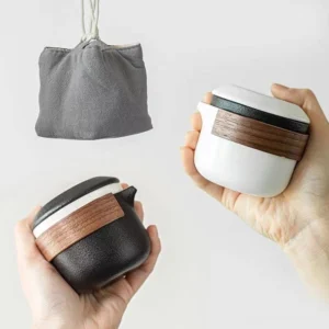 Portable ceramic gongfu travel chawan set with cloth bag unboxed