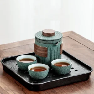 Complete portable ceramic kung fu travel chawan set with carrying case