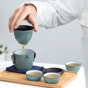 3.9oz portable ceramic kung fu chawan travel tea set closed carrying case