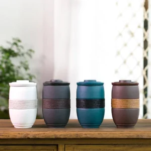 10oz portable matte ceramic tea infuser mug full product view